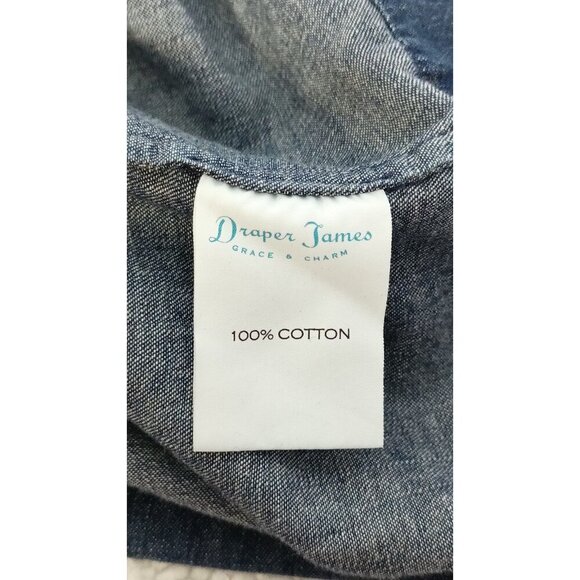 Draper James Womens Chambray Denim Shift Dress Ruffle 3/4 Bell Sleeves Size 6 - Picture 7 of 10